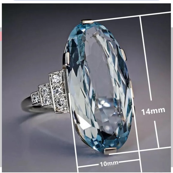 Elegant 925 Silver Ring Women Oval Cut Aquamarine - Picture 6 of 11